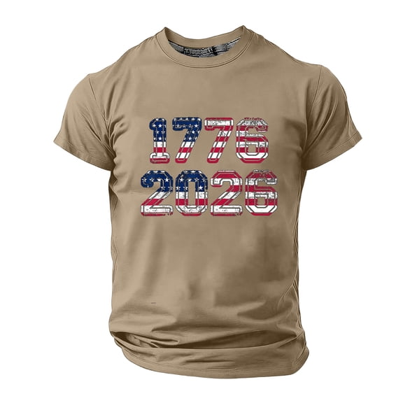 Rggeeun Men'S T-Shirts Red White And Blue Stripes 1776-2026 Graphic Print Short Sleeve Crew Neck Casual Comfortable For 4th Of July Pool Party Vintage Tee,Coffee,L