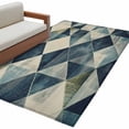 thumbnail image 2 of Navy Blue Geometric Runner Rug 2.7x5 FT, Non Slip Entryway Carpet, Abstract Modern Green Artwork Washable Soft Floor Carpet Entrance Mat Non-Shedding Throw Rug for Hallway Laundry Room Bedside, 2 of 9