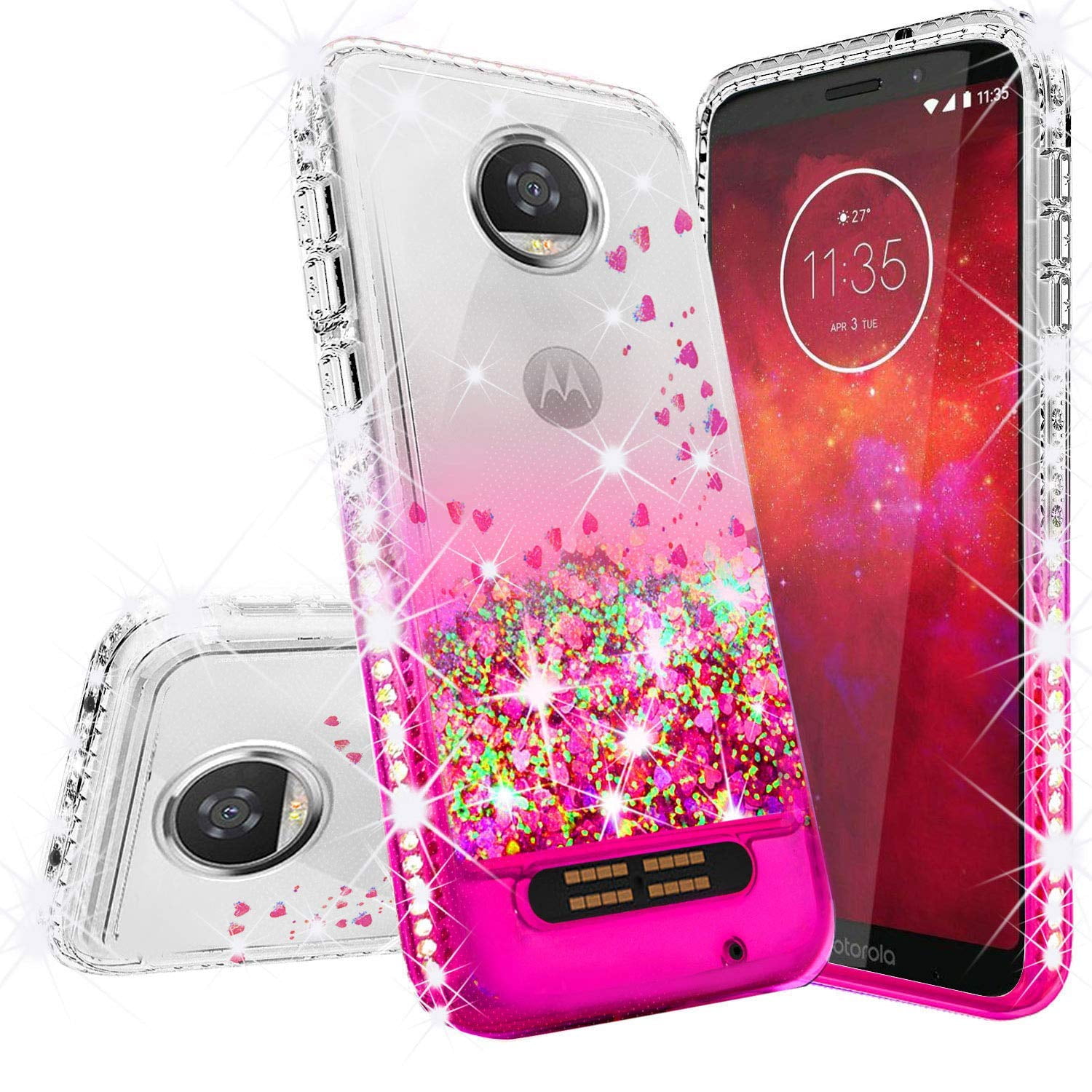 GW USA for Motorola Moto G6 Case,Moto G 6th Gen Case w/[Tempered Glass Screen Protector], Glitter Liquid Quicksand Flowing Sparkle Diamond Cute Case - Pink/Clear - Walmart.com