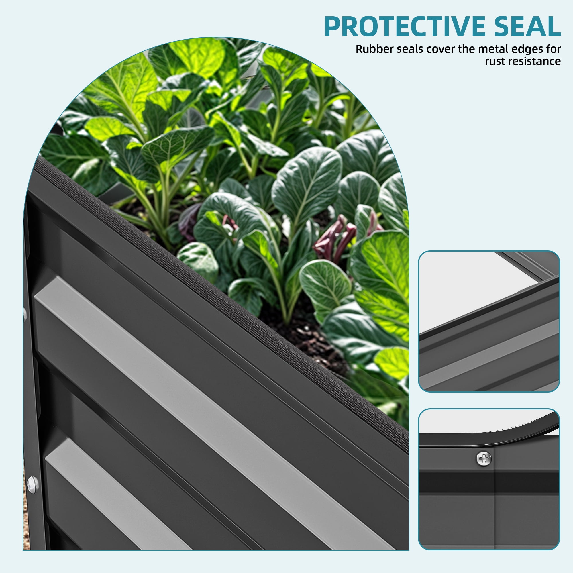 ModFusion 8×4×2 ft Raised Garden Bed Kit with Reinforcement Bars and Stakes, Corrugated Galvanized Steel Metal Planter Box, 479-Gallon Drainage, Large Backyard Plant Pot, Black