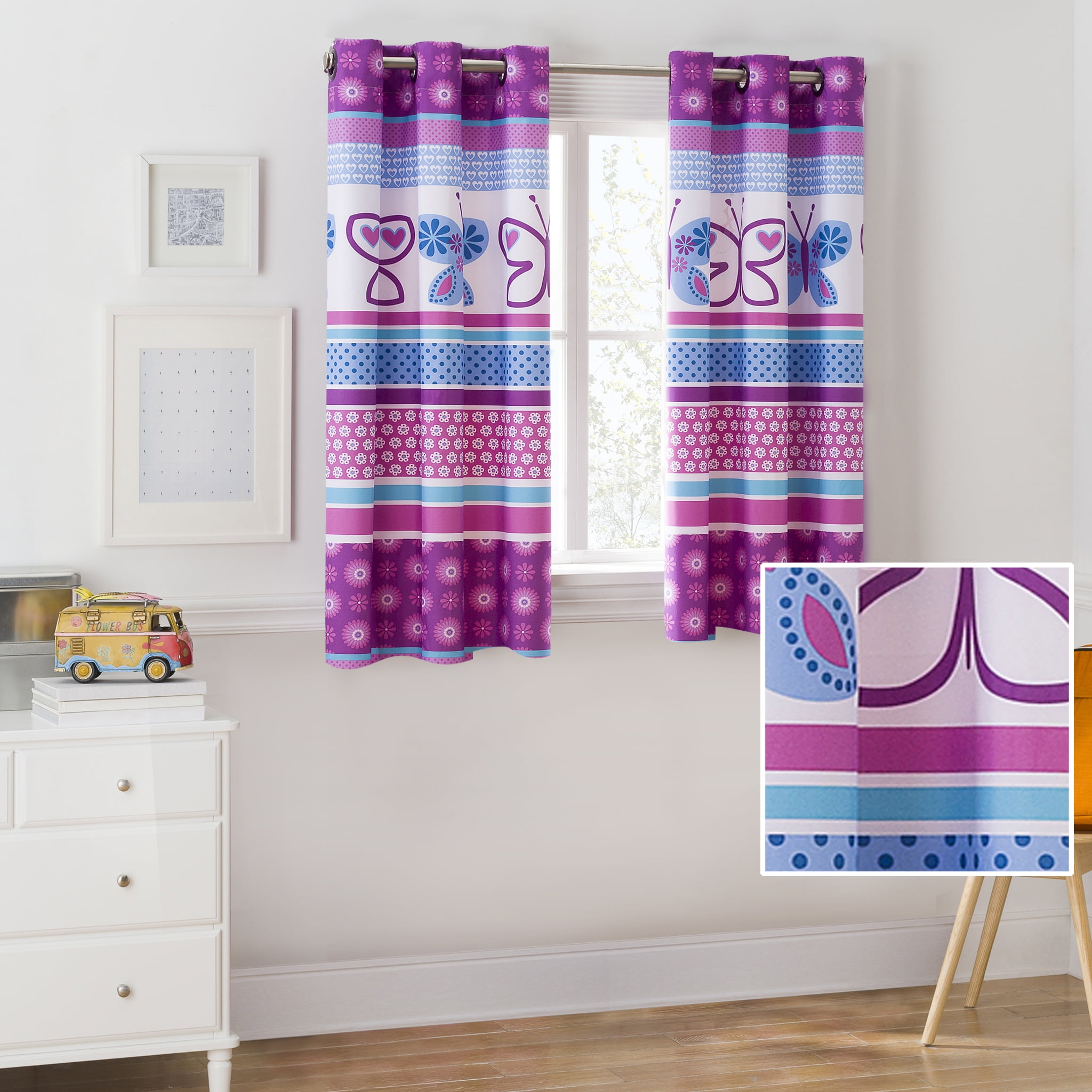 Mainstays Kids Grommet Room Darkening Purple Butterfly Single