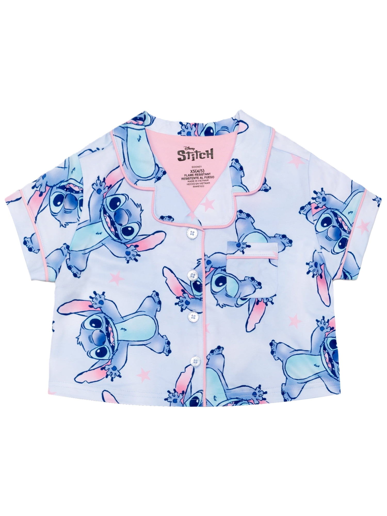 Lilo & Stitch Girls Button Front Top and Shorts Pajama Set, 2-Piece, Sizes 4-12