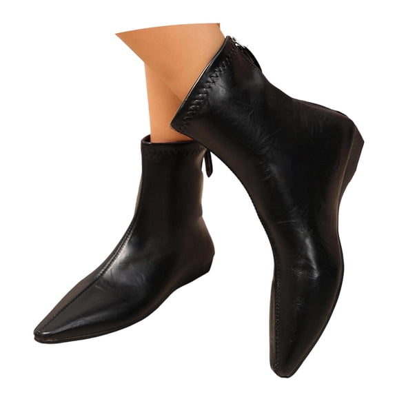 Women's Pointed Toe Ankle Boots with Side Zipper Fashion Mid Calf Shoes