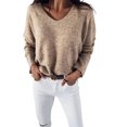 thumbnail image 1 of Fashnice Chandail Femme Col en V Chandail d'Hiver Chaud Tricoté Beige m, 1 of 3
