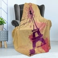 thumbnail image 4 of Eiffel Tower Soft Flannel Fleece Blanket, French Cursive Wordprint Eiffel Doodle Silhouette Pastel Splash Retro Print, Cozy Plush for Indoor and Outdoor Use, 50" x 70", Purple Beige, by Ambesonne, 4 of 5