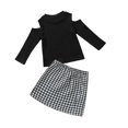 thumbnail image 2 of SUNSIOM Cold-shoulder Long Sleeve Pullover + Houndstooth Print Skirt, 2 of 9