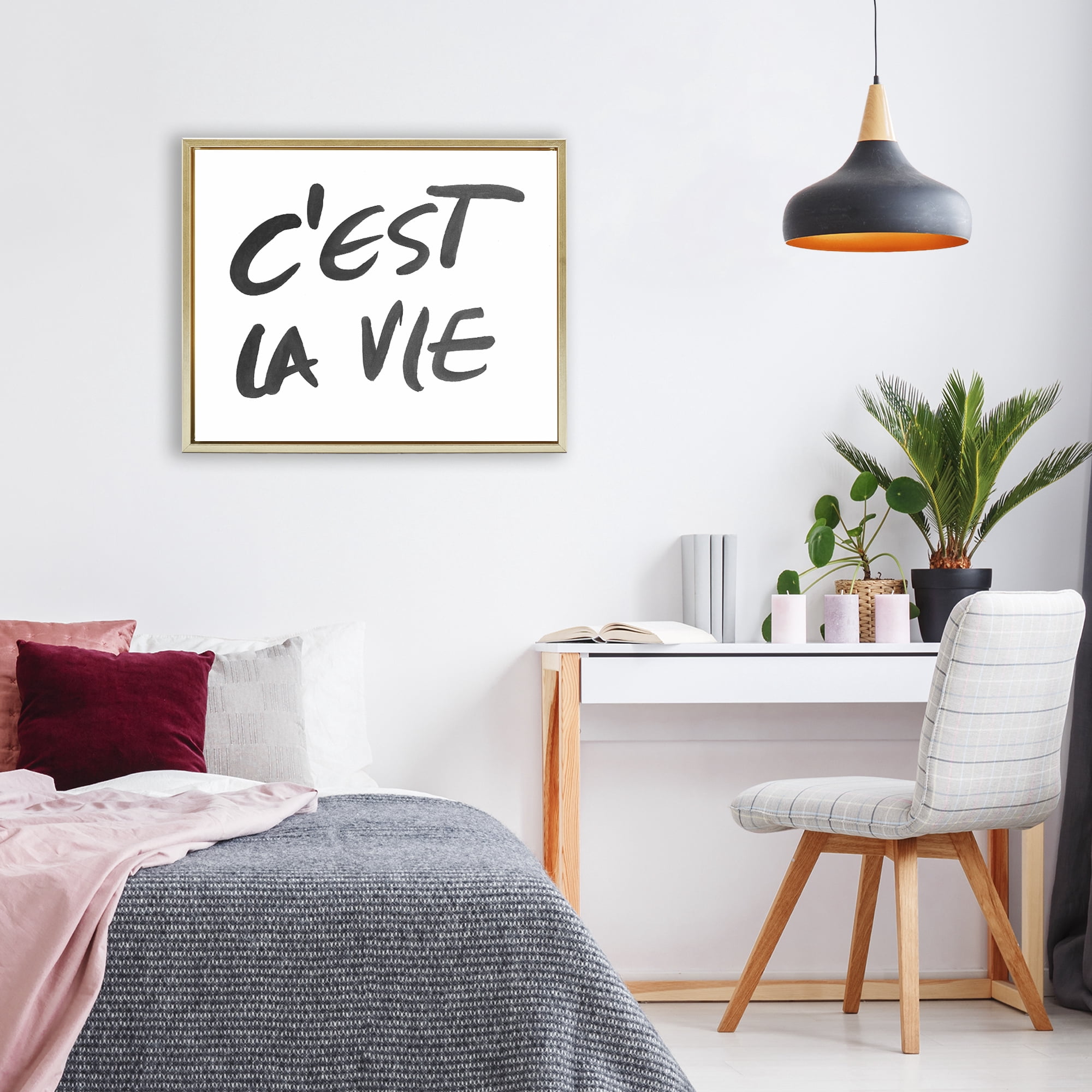Stupell Industries C'est La Vie Minimal Text Gold Framed Floater Canvas Wall Art, design by SD Graphics Studio