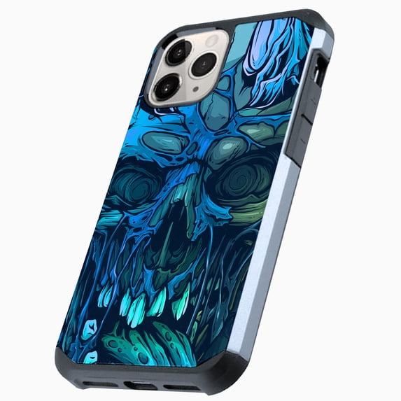 DALUX Hybrid Slim Dual Layer Phone Case Cover Compatible with Iphone 13 (6.1 inch) - Blue Cursed Skull