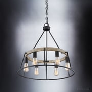 Urban Ambiance Luxury Industrial Chandelier, Large Size: 24H x 24.5W, with Vintage Style Elements, Ash Black Finish, UQL2810 from the Bergen Collection