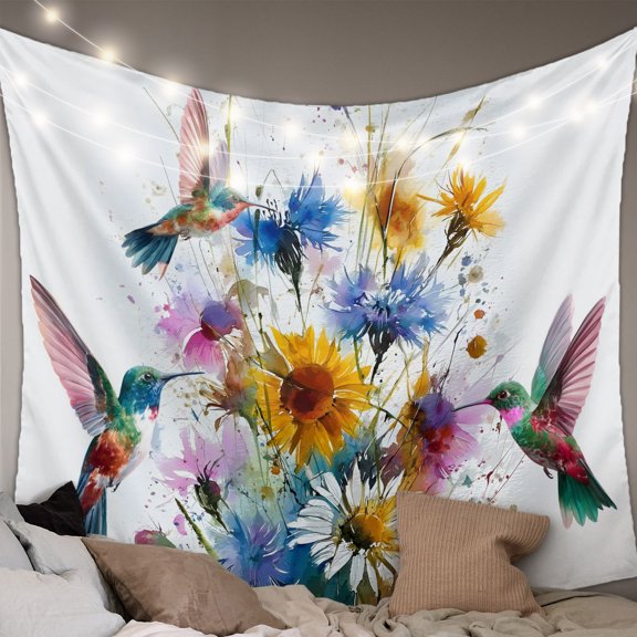 Hummingbird Tapestry for Bedroom Wall Hanging Tapestry, Spring Farmhouse Oil Painting Sunflowers Ceiling Backdrop Tapestries Poster Blanket Wall Decor for Teens Room Living Room Dorm 51" x 59"