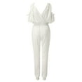thumbnail image 4 of Baqcunre Women's Solid Color V-Neck Pocket Elasticated Waist Sexy Loose Romper,Color White,Size S-XL, 4 of 8