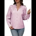thumbnail image 2 of Camisas A Rayas con Botones para Mujer, Blusas Clásicas de Larga y Elegantes para Oficina y Trabajo. Rosa L, 2 of 9