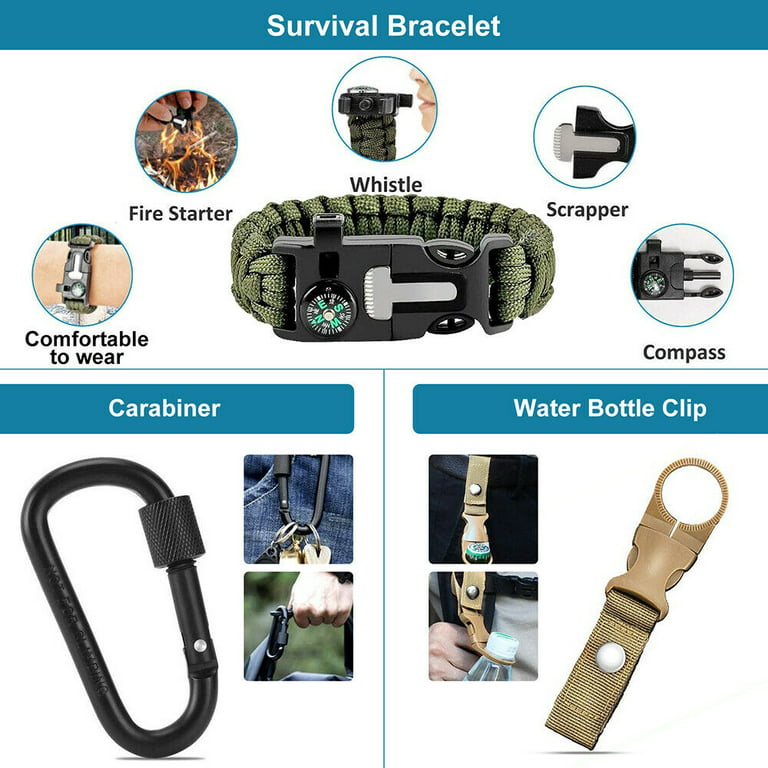 Upgraded version Emergency Survival Kit,Outdoor Survival Gear Tool with  Survival Bracelet, Folding Knife,Emergency Blanket, Fire Starter, Whistle,  Tactical Pen for Camping, Hiking, Climbing（4 styles to choose）