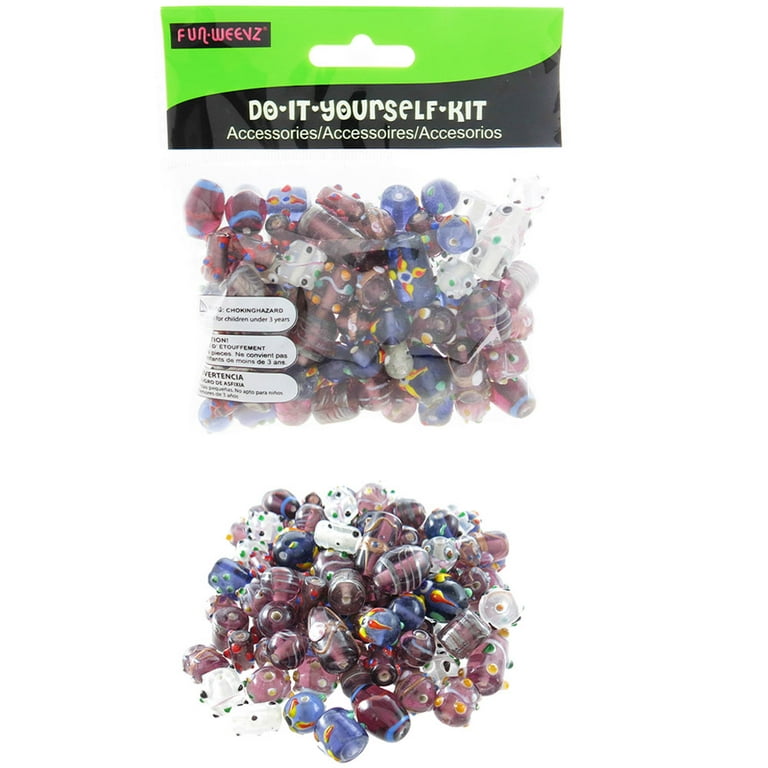 Fun-Weevz 120-140 Pcs Assorted Glass Beads for Jewelry Making Adults, Bulk Glass Beads for Crafts, Lampwork Murano Bead Mix