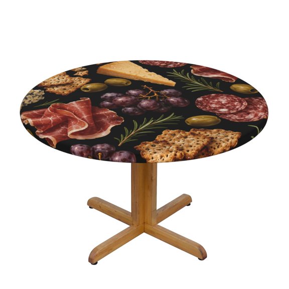 Gourmet Cheese Charcuterie Art Round Fitted Tablecloth Elastic Edged Table Cloth Waterproof Table Cover,S,40"-50"