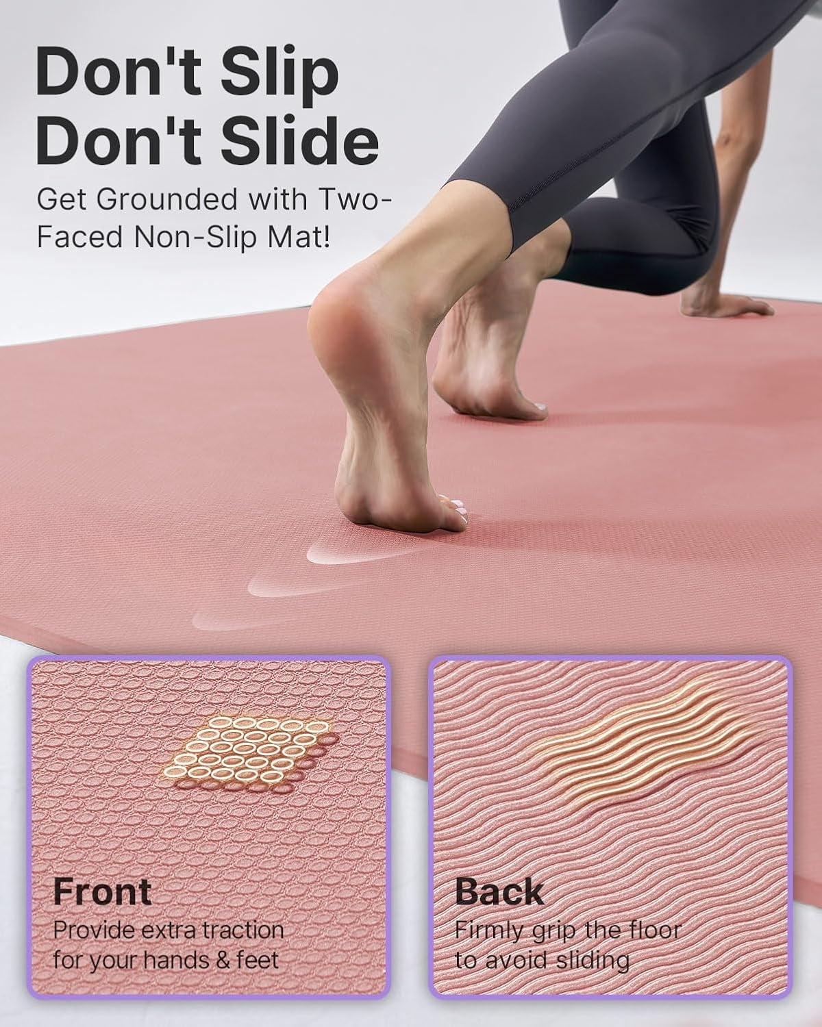 Large Yoga Mat (75 * 52 * 1/2inch),Extra Wide TPE Exercise Mat,Non-Slip Workout Mat for Pilates, Fitness, Barefoot, Home Gym Studio with Strap and Towel