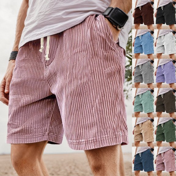 LILIYA Mens Corduroy Shorts Casual Drawstring Elastic Waist Sports Short Pants 2026 Summer Beach Loose Fit Lounge Bermuda Shorts with Pockets