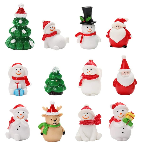 12 adornos navideños de mesa, decoración navideña de resina, adorno de escritorio.
