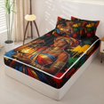 thumbnail image 2 of Castle Fairy Artistic Lantern African Queen Zipper Twin Comforter Sets with Fitted Sheet and 2 Pillowcases,Splatter Geometric Pattern Zipper Bedding Set,Black Orange Blue,Grey Reversible,4-Piece, 2 of 6