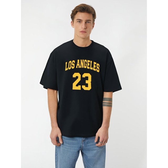 T-Shirt Décontracté à Col Rond pour Hommes, Los Angeles 23 Imprimé, Légèrement Extensible, Coupe Régulière, Haut à Manches Courtes à la Mode pour la Fête des Pères, Fête des Mères, Nouvel An, Festival de Printemps, Saint-Valentin