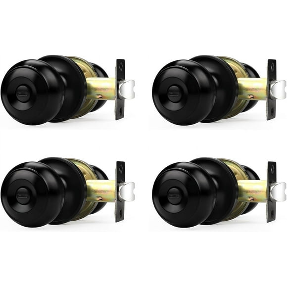Matte Black Door Knobs, Door Handles with Lock and Knob, Keyless Interior Doorknobs for Bathroom Bedroom, 4 Pack
