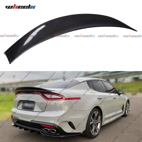 Real Carbon Fiber Rear Spoiler Compatible with 2018-2024 KIA Stinger, P Style Trunk Exterior Duckbill High Kick Tail Deck Lid Wing Lip Splitter 2018 2019 2020 2021 2022 2023 2024