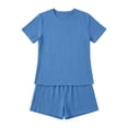 thumbnail image 4 of ylioge Pajama Sets for Women 2 Piece Sleepwear Outfits Womens Casual Solid Color Short Sleeve Tops and Shorts Comfortable Loungewear Pajamas Set, 4 of 8
