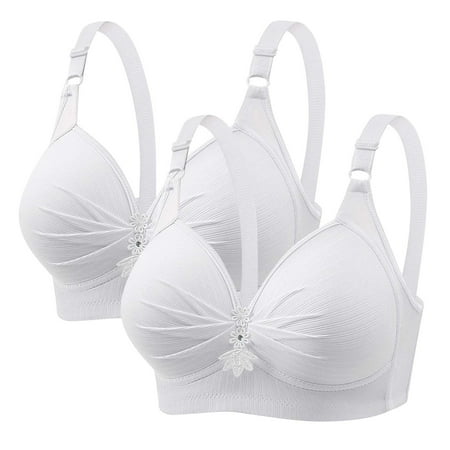 Itsame 2PC Bras for Women s Full Support Everyday Casual Bra Set Breathable Standard Straps Wireless Comfort Bralette White Size S