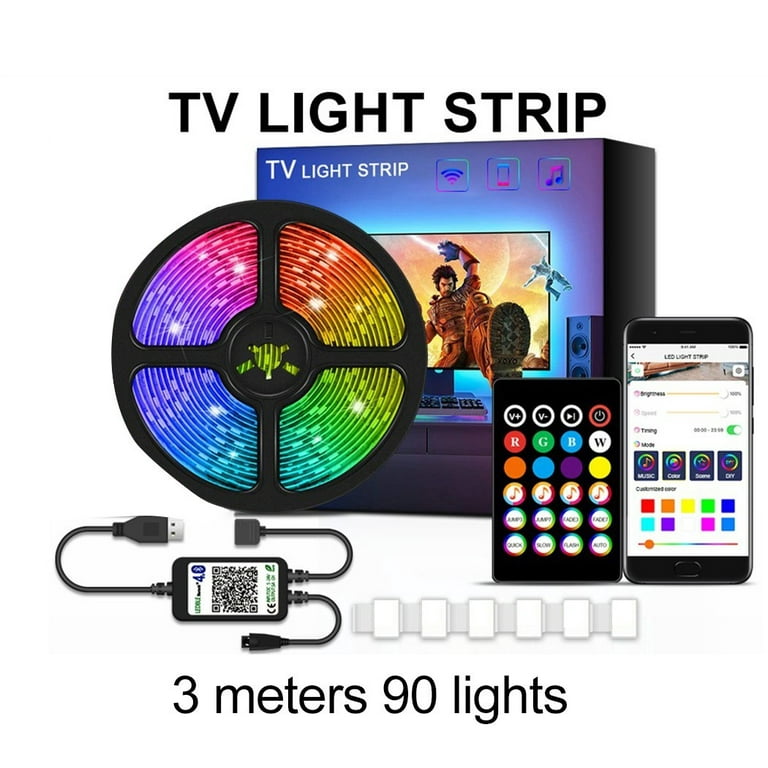 Fancy LED Strip Lights 5050 RGB Music Sync Bluetooth for Rooms TV Bar  Remote 3 Meters 90 Lights