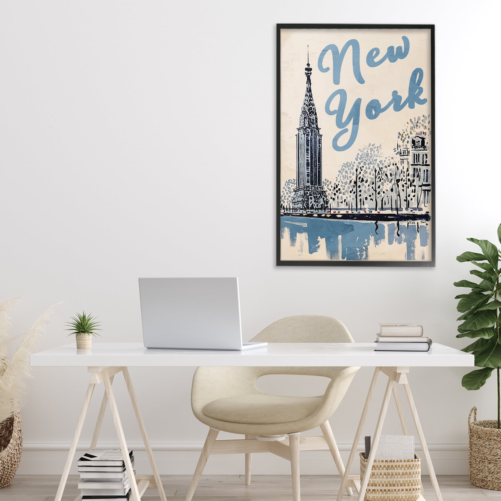Stupell Industries Blue & Beige New York Travel Black Framed Giclee Art, design by Annabelle Hall