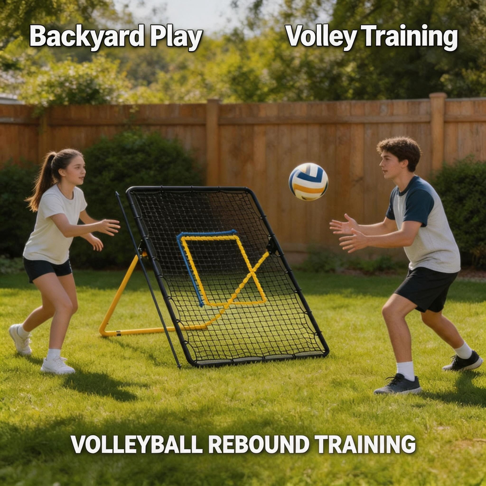 7x4 FT Volleyball Bounce Back Net, 5 Adjustable Angles, Foldable Heavy Duty Training Net with Ground Stakes, Yellow