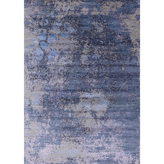 Ahgly Company Indoor Rectangle Mid-Century Modern Purple Navy Blue Oriental Area Rugs, 6' x 9'