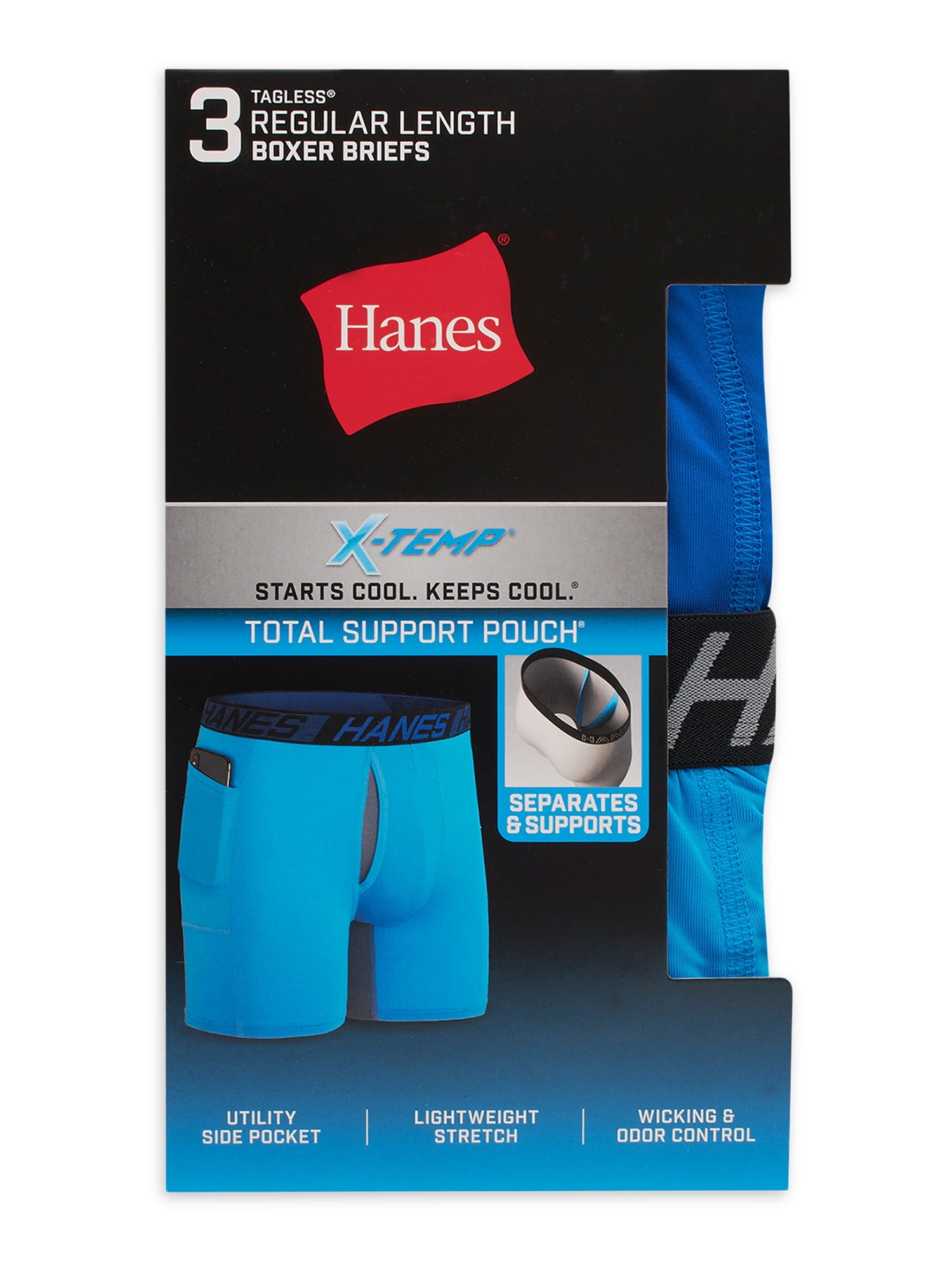 Hanes Men's X-Temp Total Support Pouch Boxer Briefs with Utility Pocket,  Moisture-Wicking Underwear Boxer Briefs, Tagless Boxer Briefs, 3-Pack
