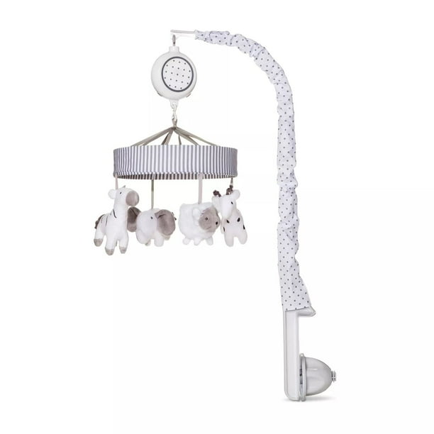 Cloud Island Crib Mobile Two by Two, Simple Gray and White Animals Quietly Turn Above Baby's 