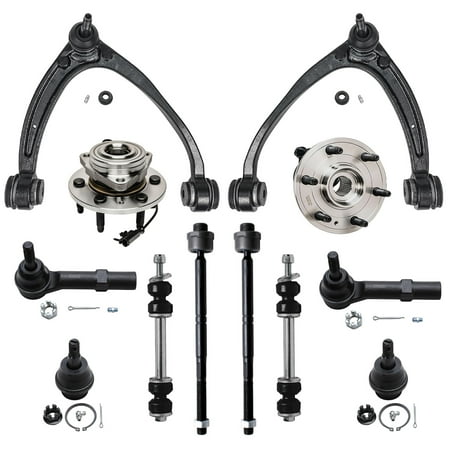Detroit Axle - Front 12pc Suspension Kit for 4WD Cadillac Chevy GMC Silverado Sierra 1500, 2 Upper Control Arms 2 Wheel Bearing Hubs 2 Lower Ball Joints 2 Sway Bars 4 Outer Inner Tie Rods Replacement