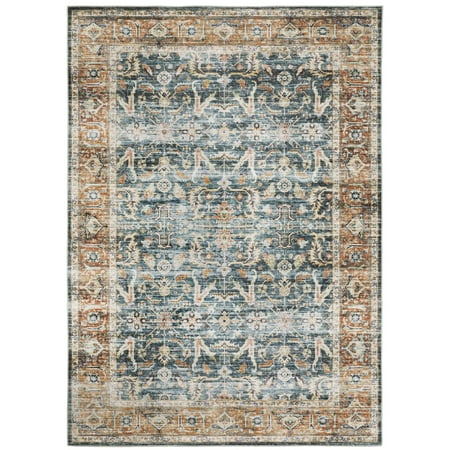 Oriental Weavers Charleston Washable Area Rug - CHA06 - 7'6" x 10' - in Blue/ Rust - Vintage Inspired, Non-Slip, Stain Resitant, Ultra Low Pile, Dining, Living Room Rug