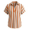 thumbnail image 6 of Endives Boho Tops For Women Striped Short Sleeve Shirt V Neck Loose Fit Blouses Collared Business Casual Outfits for Women Going Out Top Summer Trendy Orange M, 6 of 6