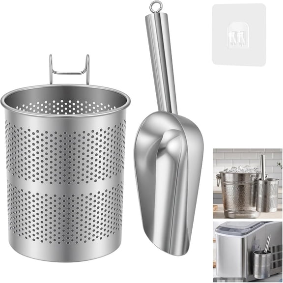 Stainless Steel Ice Scoop with Holder Set, Food Grade Ice Scooper for Freezer with Draining Stand, Kitchen Ice Scoop(Q)