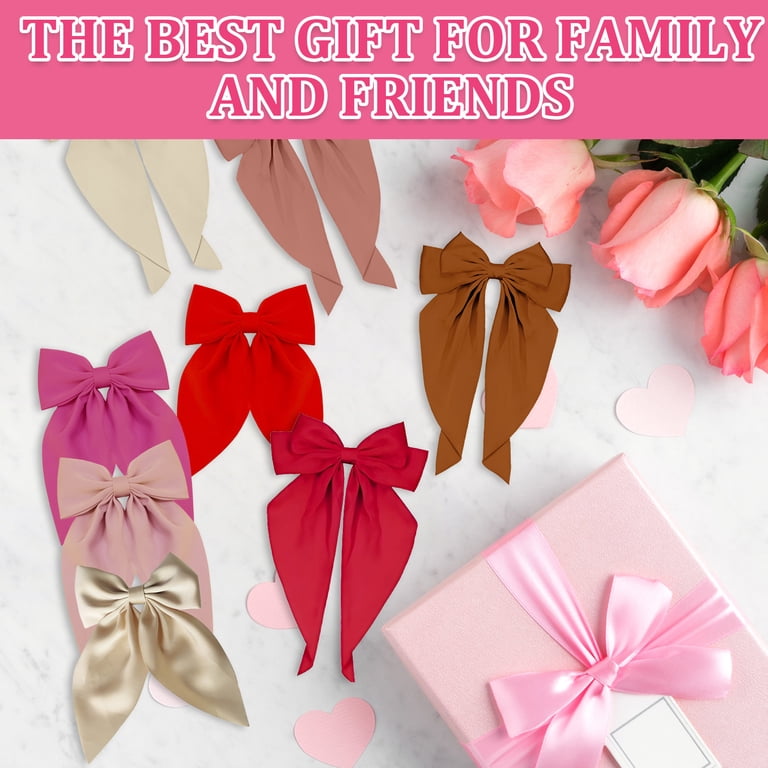12pcs Silky Satin Hair Bows Set - 6 Long Tail Ribbon Clips  display picture 2