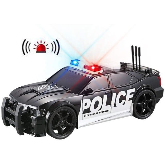 Coche de policía de juguete de plástico, vehículo de rescate con sirena, sonido y luz para niños pequeños, 1:20