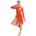 thumbnail image 3 of Sholeno  Womens Lyrical Dance Dress Rhinestone Long Sleeve Skirted Leotard Figure Ice Skating Dancing Orange XL, 3 of 7