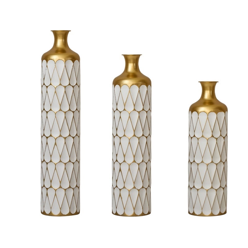 Aukfa Metal Decorative Tall Floor Vase,Set of 3 Large glazed Vases,22.83"/ 27.17"/31.5" H,Gold