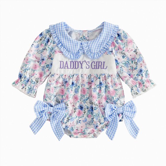 mgoYE Newborn Baby Girl Fall Clothes Flower Letters Print Daddy's Girl Long Sleeve Bow Romper Infant Bodysuit Cute Outfit(Light Blue,0-3 Months)