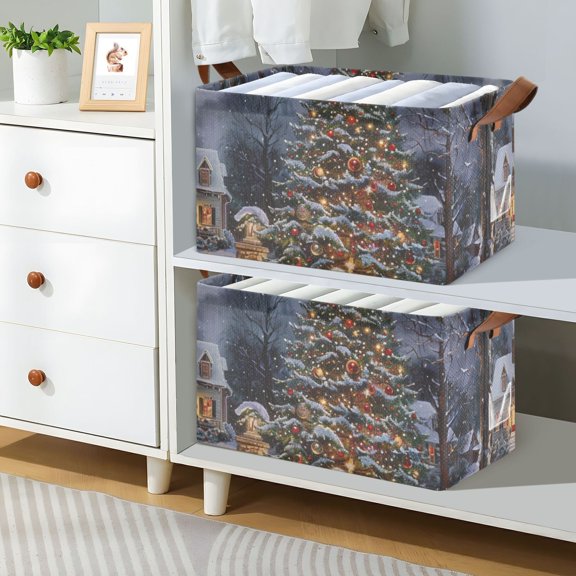 Christmas Trees Foldable Storage Large Fabric Storage Baskets Organizer Storage Bins with Handles for Shelves