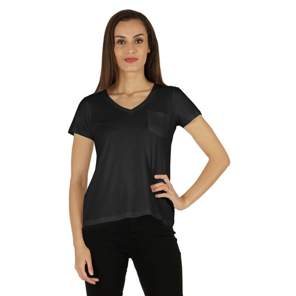 Inkmeso Short Sleeve Solid Basic T-Shirt For Womens V-Neck Casual Tee T-Shirts With Patch Pocket