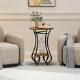 thumbnail image 3 of Side Table,Small Round End Table with Lower Shelf for Small Spaces,Round Bedside Nightstand Table with Metal Frame,Couch Sofa Coffee Tea Table,Retro Accent Drink Table for Living Room Bedroom Balcony, 3 of 7