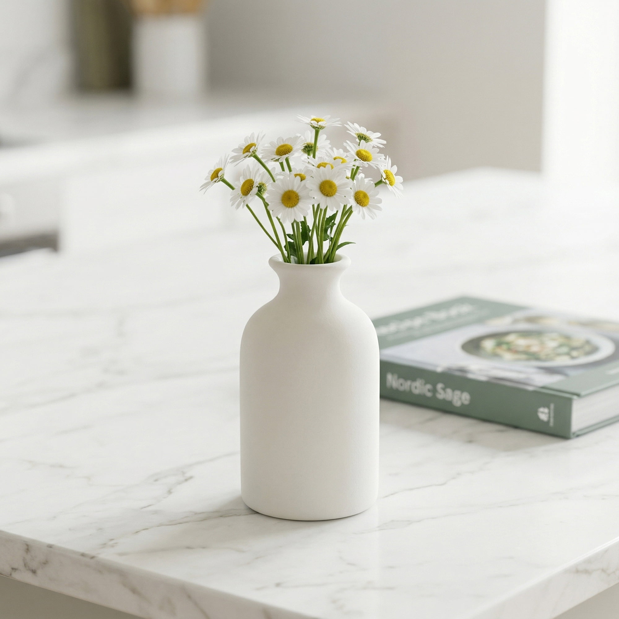 Unique Bargains Ceramic Bud Small Decorative Flower Vase Set White 2.7"L x 2.7"W x 4.7"H
