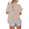 thumbnail image 6 of Women's Dressy Casual Tops Solid Color Business Work Shirts Short Sleeve Button Down V-Neck Fashion Blouses, 6 of 8