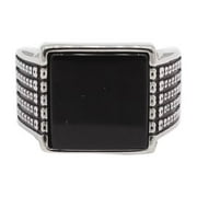 PAURO Men's Stainless Steel Vintage Personalized Square Black Gemstone Signet Rings Silver Size 7