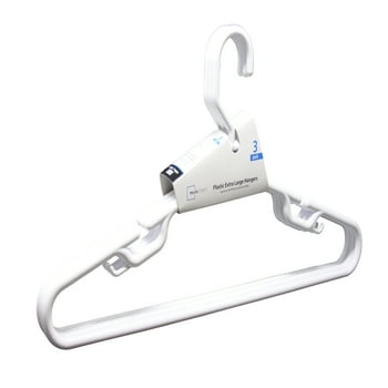 Mainstays Extra Large Clothing Hangers, 3 Pack, White, Heavy Duty Durable Plastic